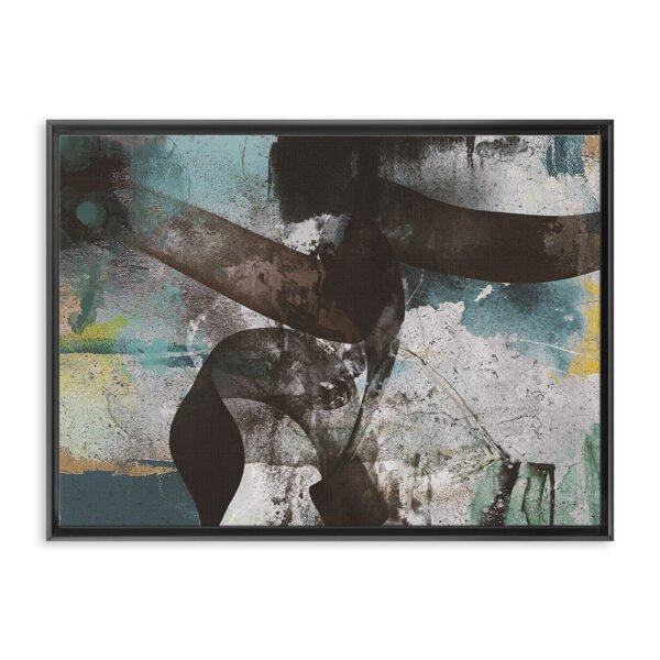 abstract calligraphy wall art canvas with bold strokes and textured teal tones
