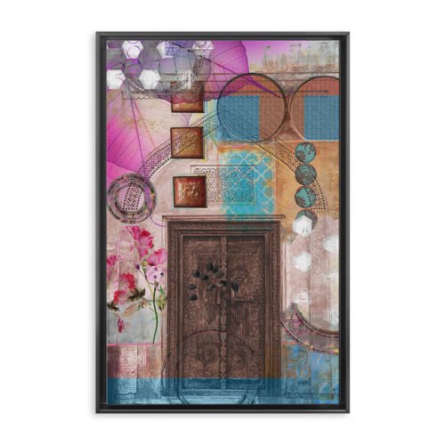 abstract door wall art canvas with geometric patterns and textured layers