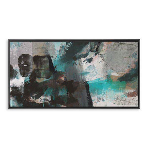 modern calligraphy art canvas with teal abstract strokes and textured layers